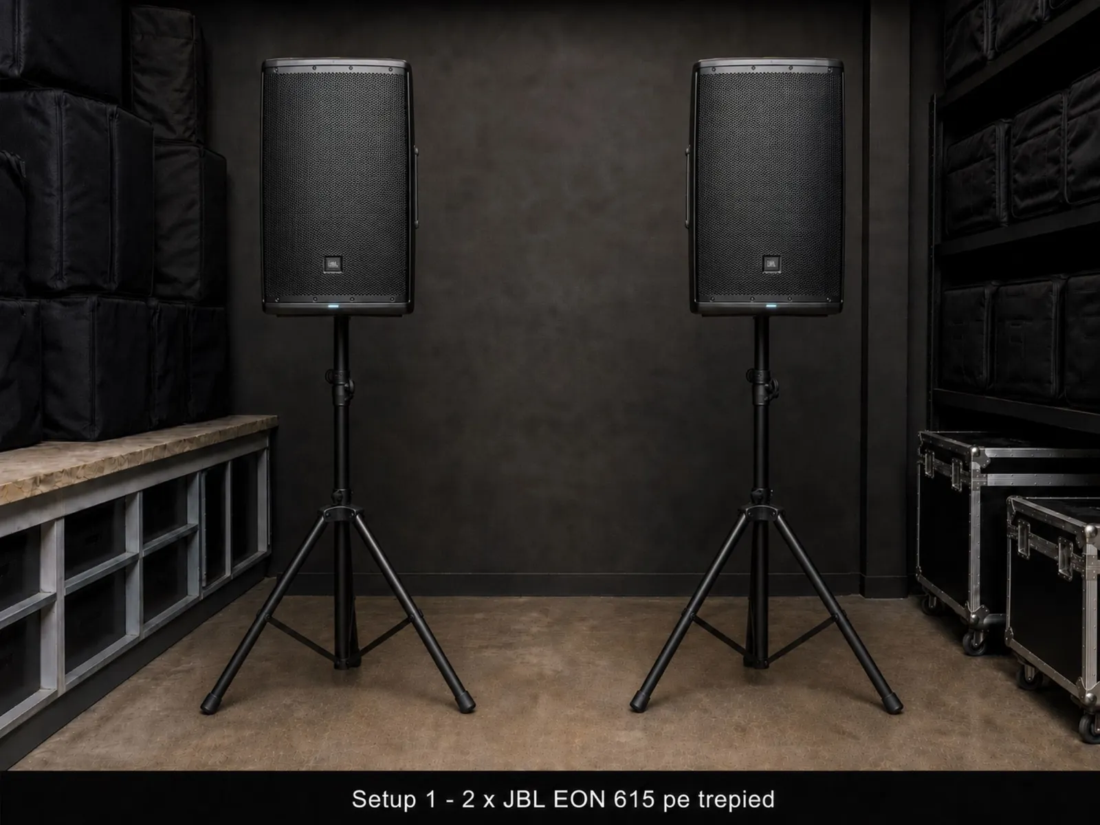 Sonorizare JBL — 2 boxe EON 615 pe trepied (Setup 1)
